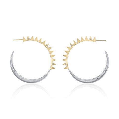 Small Sun Moon Hoop Earrings